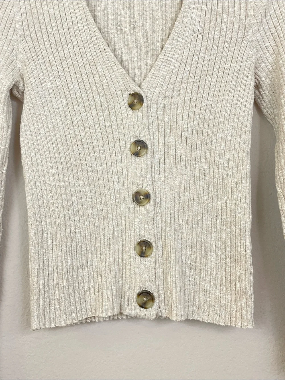 Madewell Cream Shrunken Ribbed‎ Cardigan Sweater Button-Front Size Small